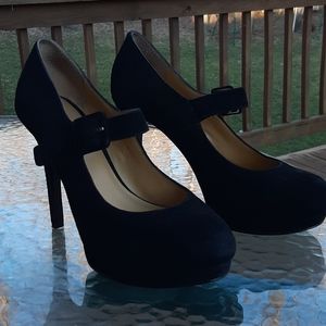 Suede, platform Mary Jane's.